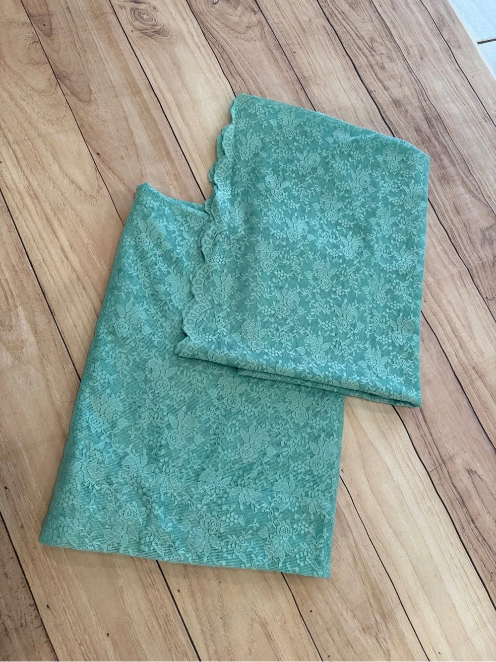 FINECITY Teal Floral Lace Sheer Curtain Panels Set of 2 52” x 63” Rod Pocket